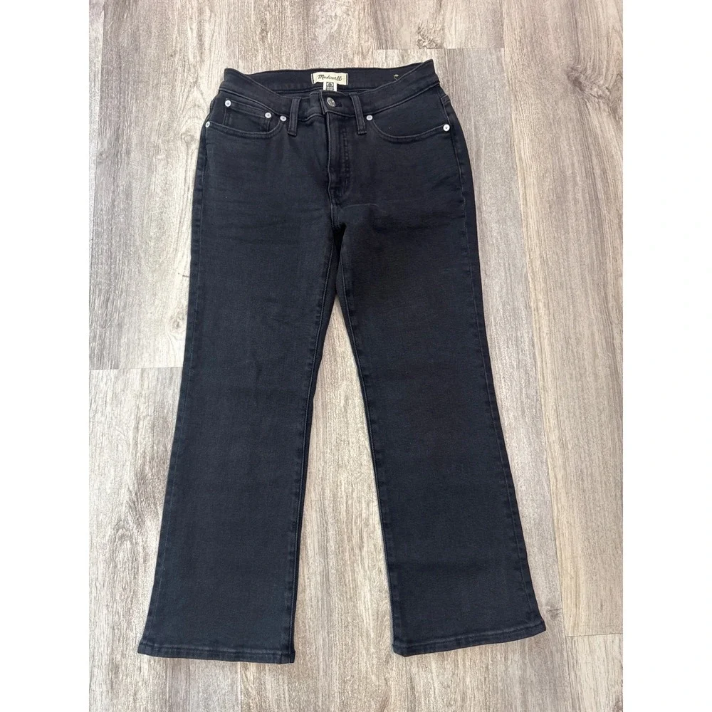 Madewell Mid Rise Kick Out Jeans Blakc Cropped Flare Petite 27 Petite